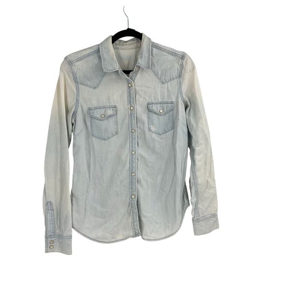 Gap Bleach Denim Wash Pearl Snap Long Sleeve Western Grunge Women’s Small - Picture 1 of 12